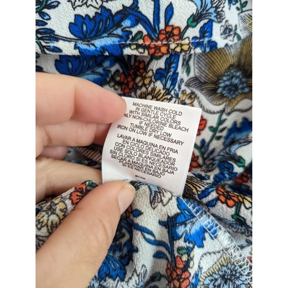 Lily White Floral Blue/Olive/Orange Spaghetti Strap Halter Top  Size Small - Picture 6 of 6